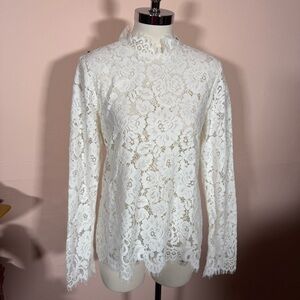 Kate Sylvester New Zealand White Lace Victorian High Neck Blouse medium